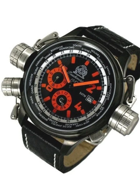 Tauchmeister Scratch and Dent - Worldtimer Watch with Alarm and Black Dial #T0195 SND128 k