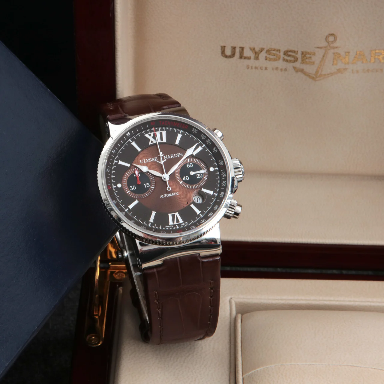 Ulysse Nardin Ref. 355-66, Chronograph; “Marine”; stainless steel kol saati