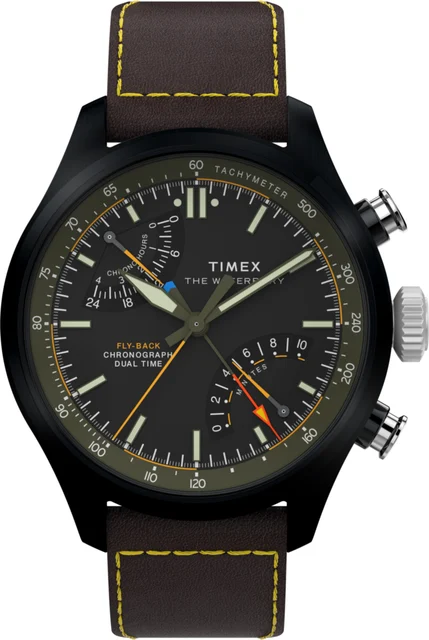 Timex Waterbury Ace Fly-Back Chronograph 43mm Leather Strap Watch TW2Y70100 kol saati