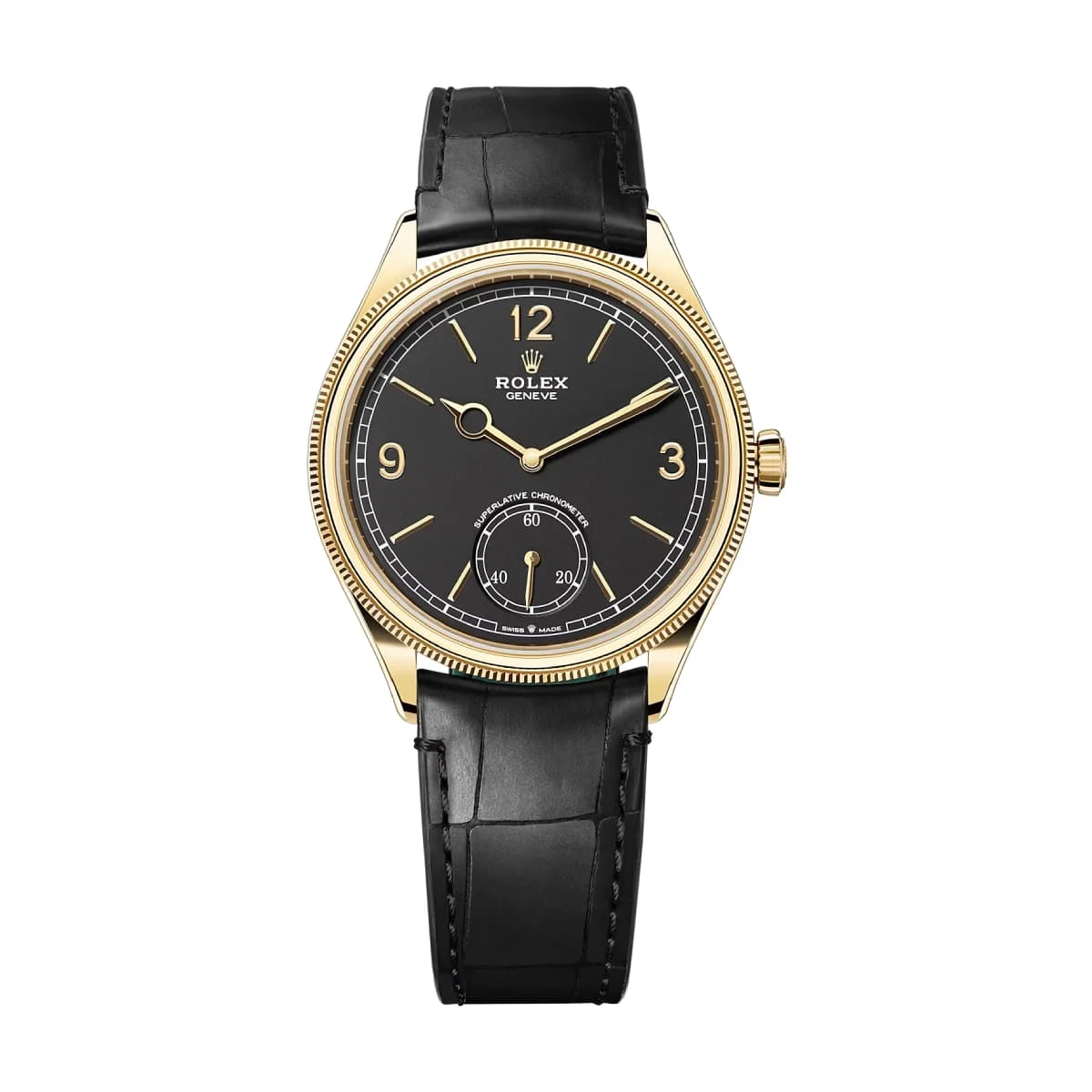 Rolex Black Dial 39mm Leather Strap Rolex 1908 52508 Black Dial 39mm Leather Strap 39 mm kol saati