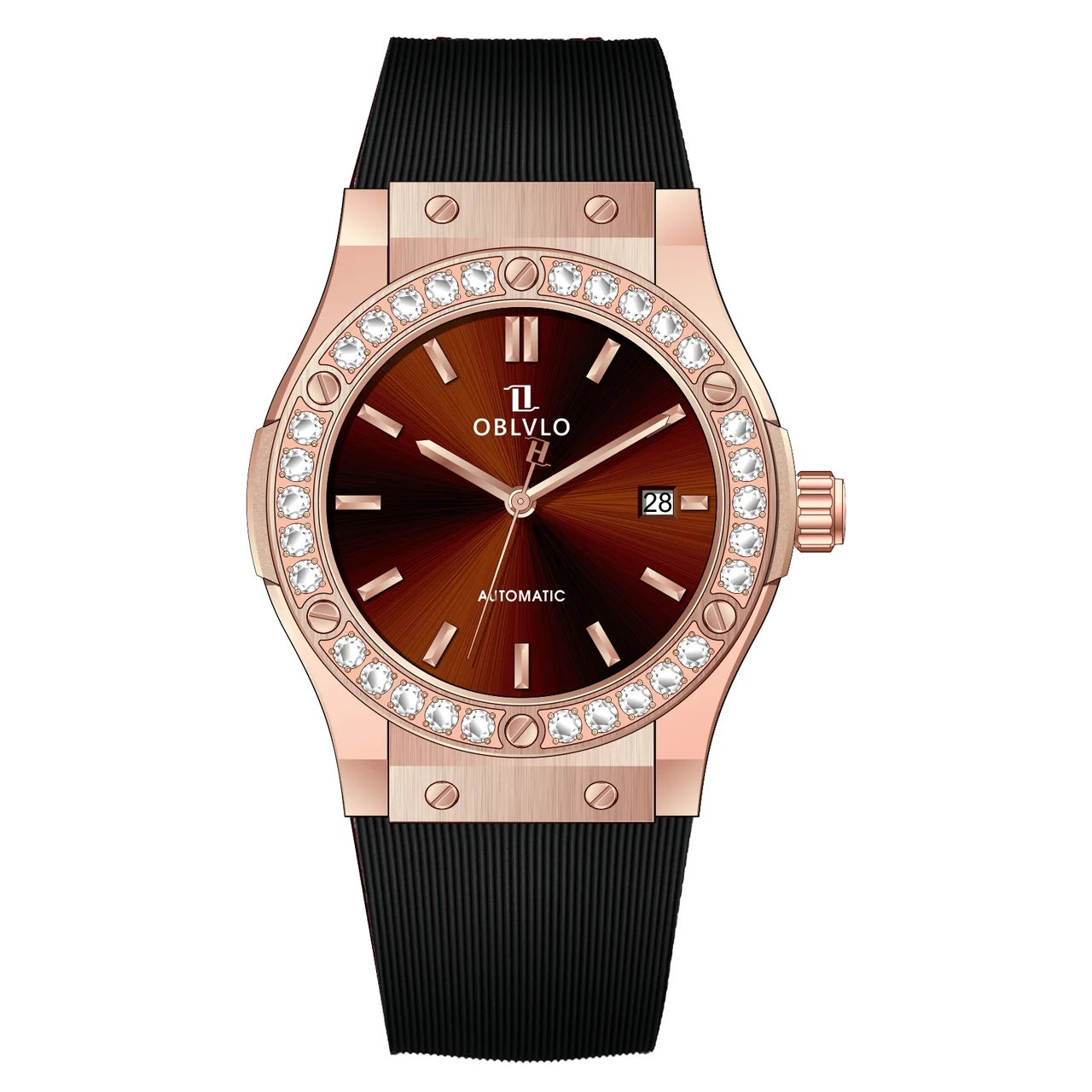OBLVLO With Automatic ,brown Dial HM-SIM-D-PO HM Series,42mm,Rubber With Automatic ,brown Dial HM-SIM-D-PO 42 mm kol saati