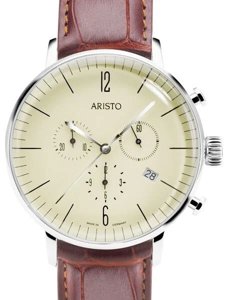 Aristo Bauhaus Swiss Quartz Chronograph Watch with 12-Hr Totalizer #4H152 42 mm kol saati