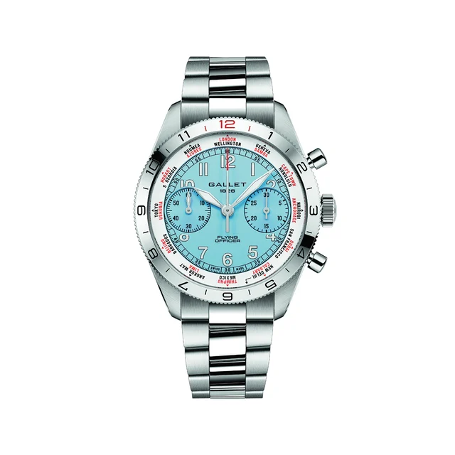 Gallet Flying Officer Chronograph 40mm - Light Blue on Bracelet AG2301131C1A1 kol saati