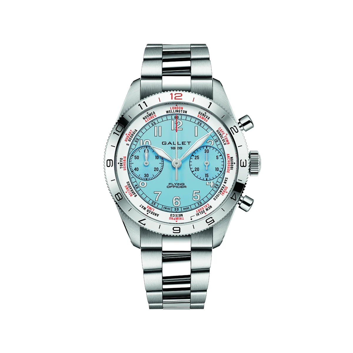 Gallet Flying Officer Chronograph 40mm - Light Blue on Bracelet AG2301131C1A1 40 mm kol saati