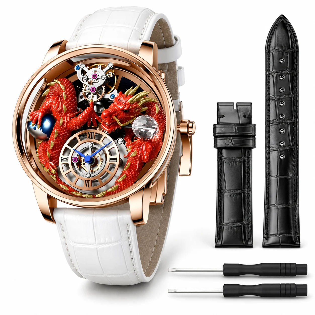Invicta Objet D Art Dragon Edition Swiss Ronda 762 Caliber Watch - 45.5mm, White with Interchangeable Strap (70576) 45.5 mm kol saati