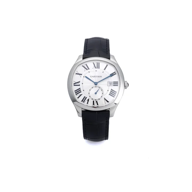 Cartier Ref. 3930, self-winding, date, silver guilloché (engine-turned) dial; “Drive”; sta