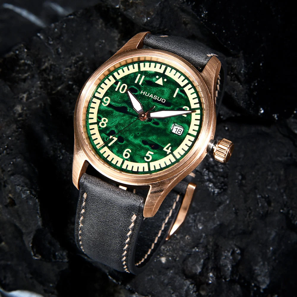 Cronos Watch Store HUASUO 38mm Luxury Bronze Lacquerware Pilot Watch huasuo-38mm-luxury-bronze-lacquerware-pilot-mens-watch 38 mm kol saati