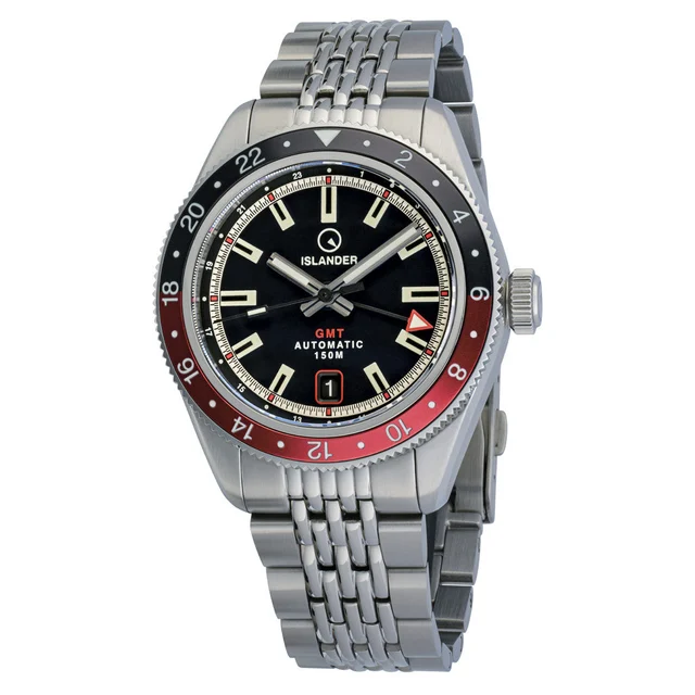 Islander Port Jefferson GMT Skin Diver Automatic Watch with Black Dial #ISL-246 kol saati
