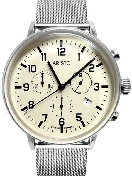 Aristo Bauhaus Swiss Quartz Chronograph Watch on Mesh Bracelet #4H160M 42 mm kol saati