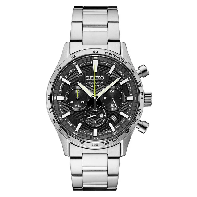 Seiko Essentials Quartz Chronograph with Black Dial and Steel Bracelet #SSB413 kol saati