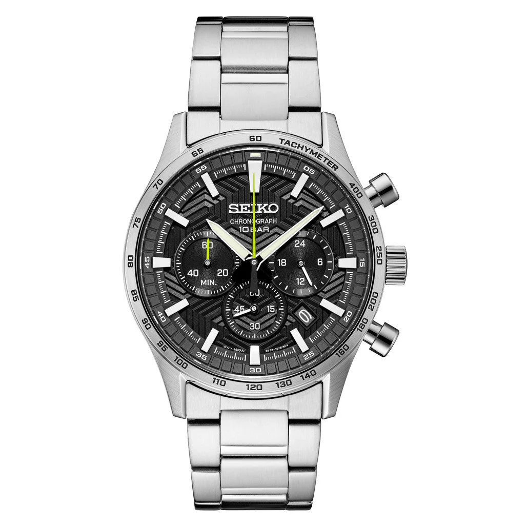 Seiko Essentials Quartz Chronograph with Black Dial and Steel Bracelet #SSB413 kol saati