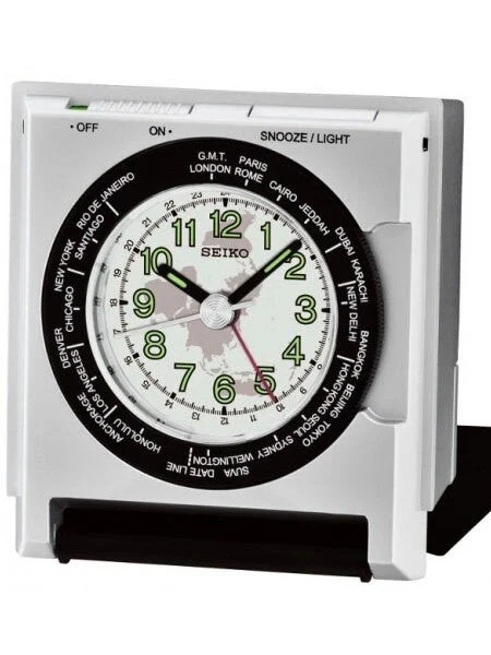 Seiko Travel Alarm Clock with Snooze bar and World Time Bezel #QHE116SLH kol saati