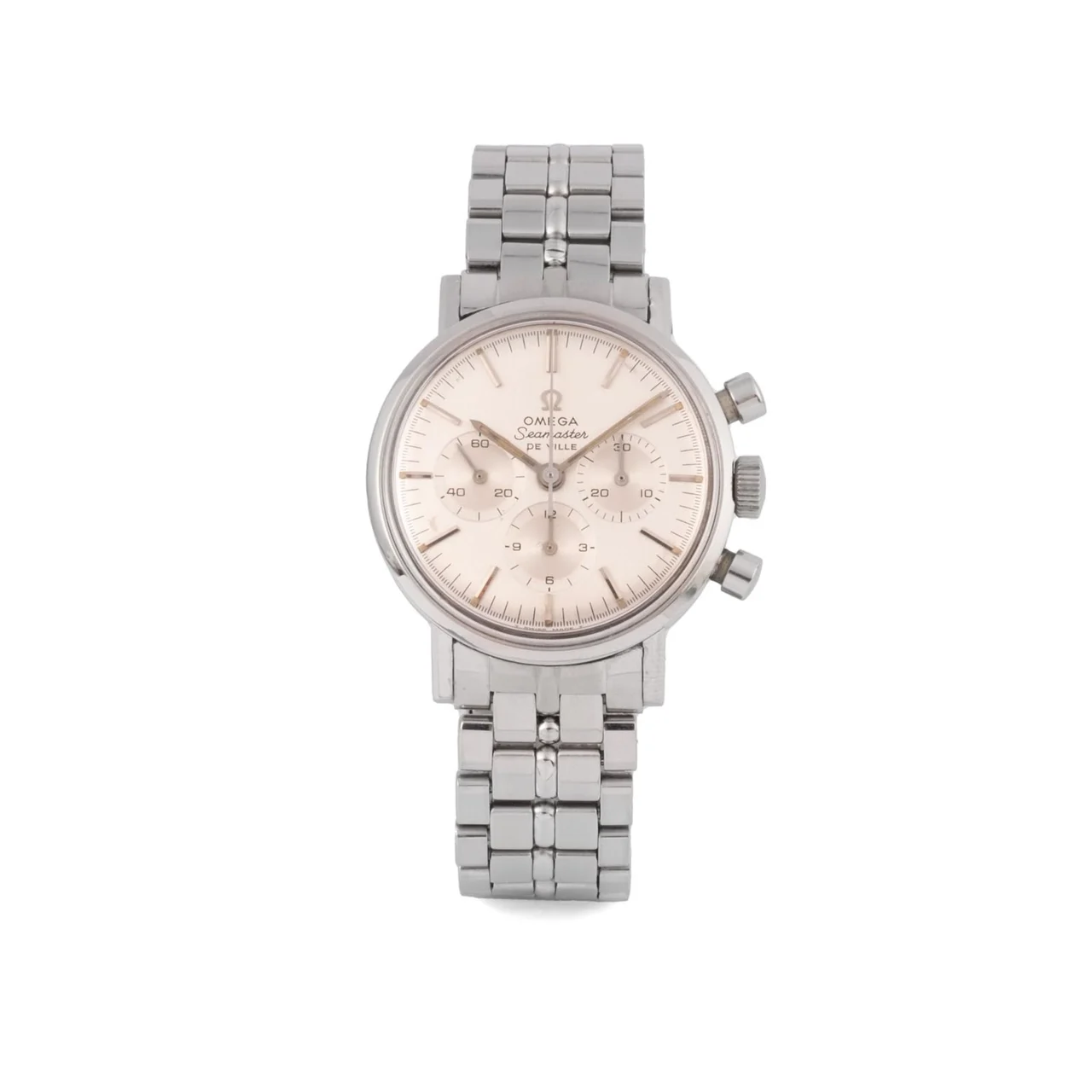 OMEGA Ref. 145.005-67, chronograph, minute and hour counters, silver dial; “Seamaster” “De Ville”; stainless steel kol saati