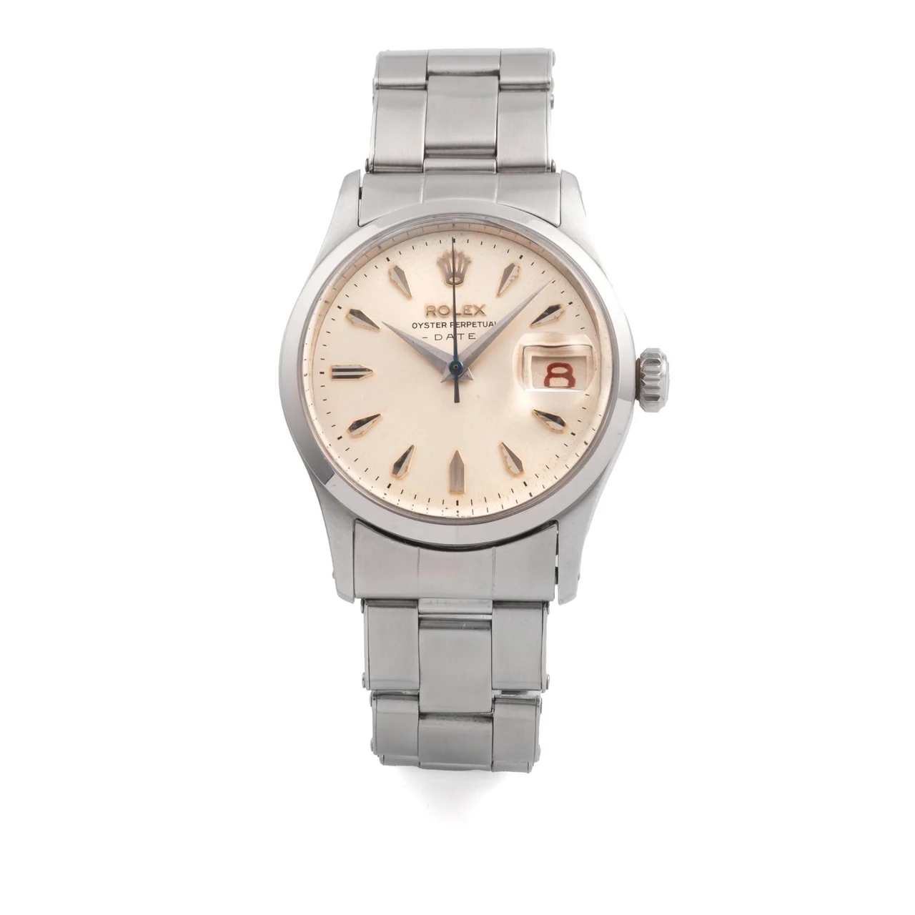 Rolex Ref. 6518, date, black “honey-comb” dial; “Rite Time”; stainless steel 34 mm kol saati