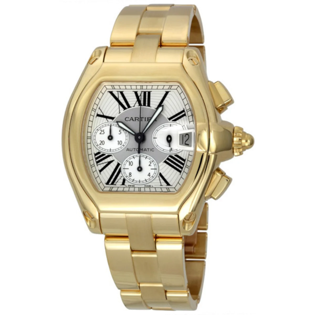 Cartier Roadster W62021Y2 Silver Dial Yellow Gold Watch 48 mm kol saati
