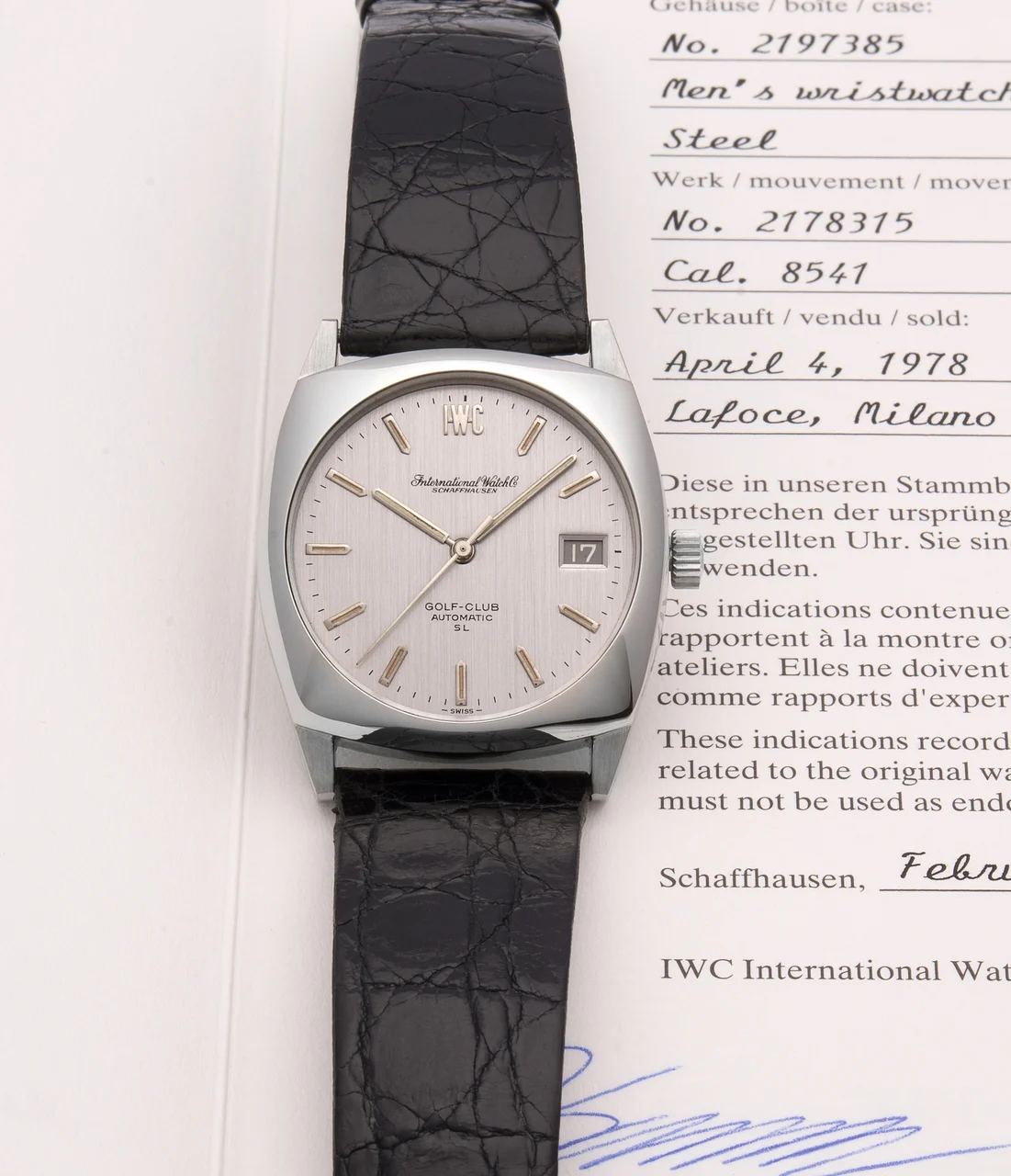 Iwc Golf Club IWC GOLF CLUB REF. 1829 STEEL Fine and rare, cushion shaped case, self-winding, stainless steel wristwatch with date. kol saati