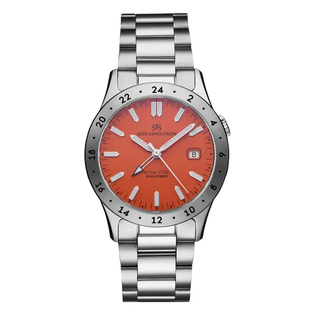 Sjöö Sandström Royal Steel Worldtimer SS-1836-WT-Orange-Steel kol saati