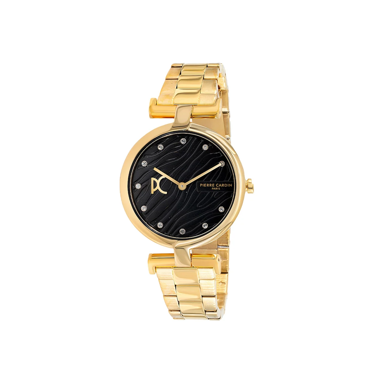 MADELEINE Patterned Black Dial Gold Metal Link Band Watch CMD.3547 34 mm kol saati