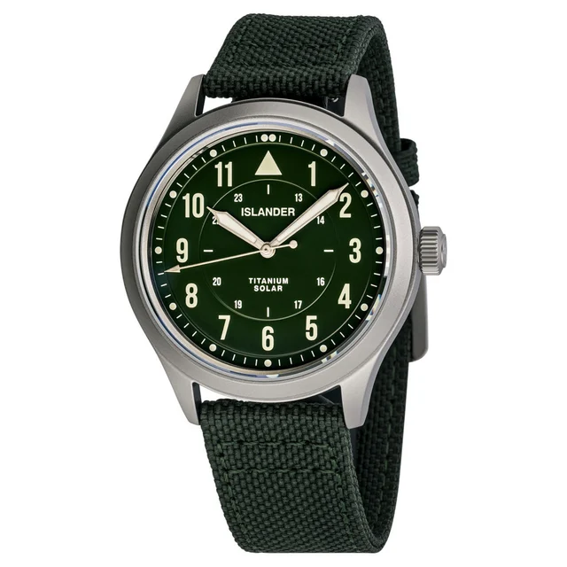 Islander Babylon HV1000 Titanium Solar Field Watch with Olive Dial #ISL-335 kol saati