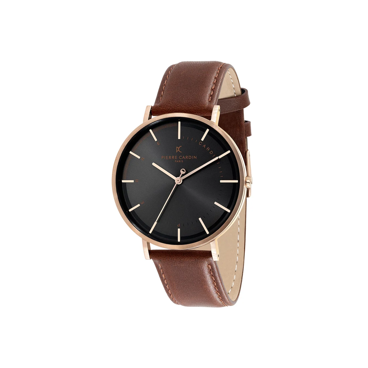 BONNE NOUVELLE MENS Bonne Nouvelle Rose Gold Watch with Black Dial and Brown Leather Strap CBN.3041 42 mm kol saati