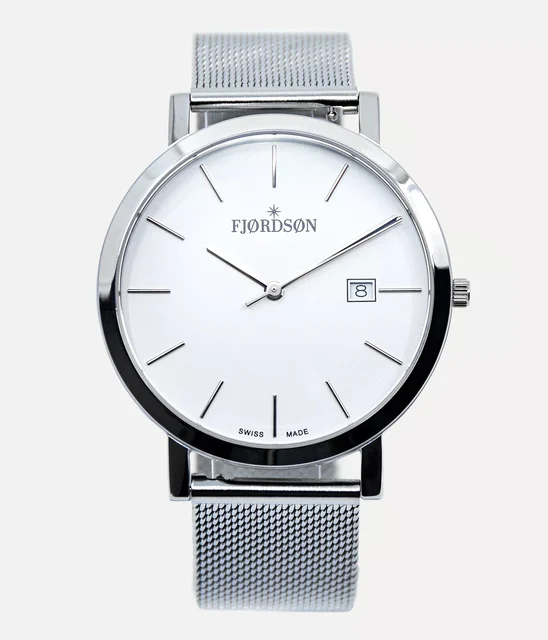 Fjordson White Dial With Metal Mesh Strap - Watch #9142 | White Dial With Metal Mesh Strap
