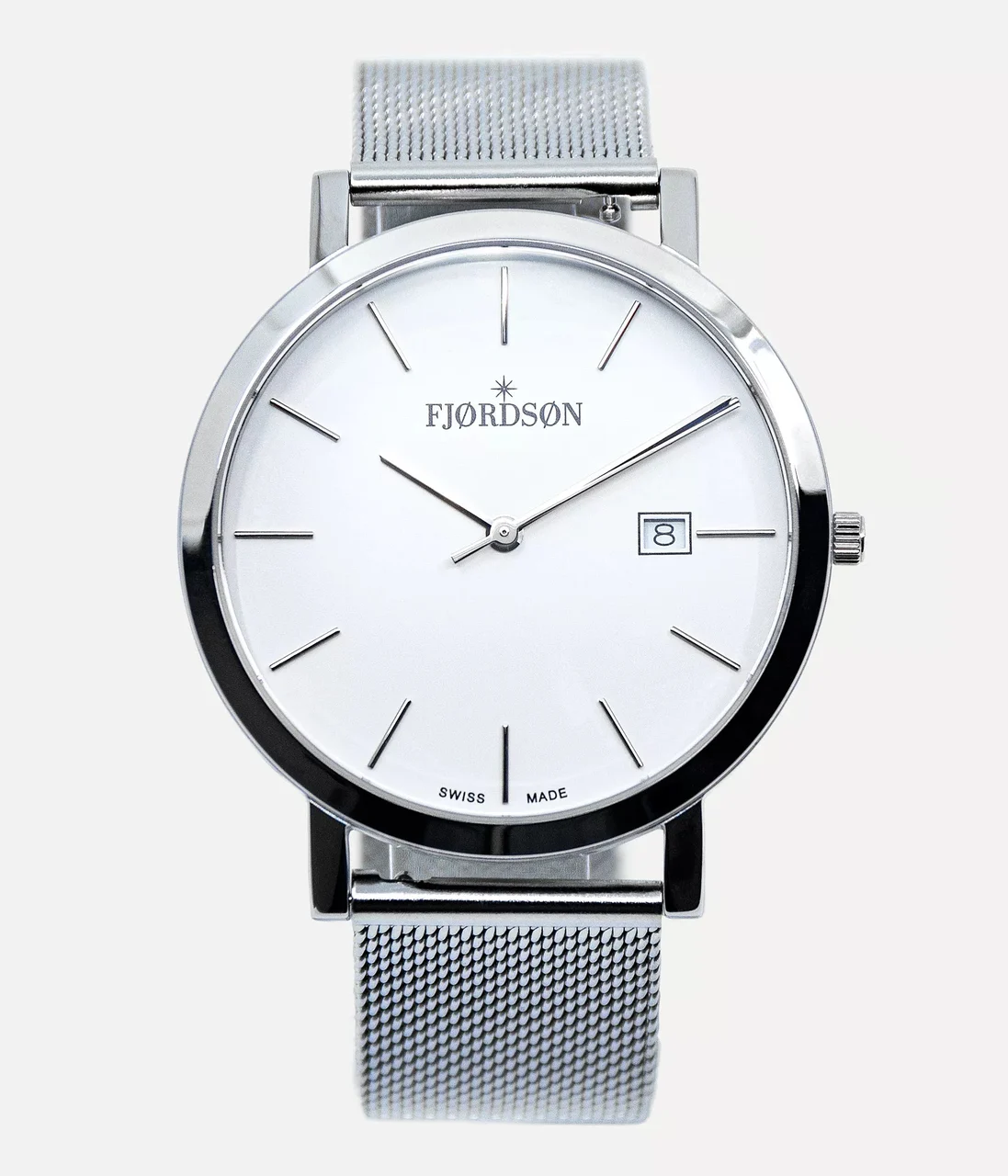 Fjordson White Dial With Metal Mesh Strap - Watch #9142 | White Dial With Metal Mesh Strap - Men's Watch 42 mm kol saati