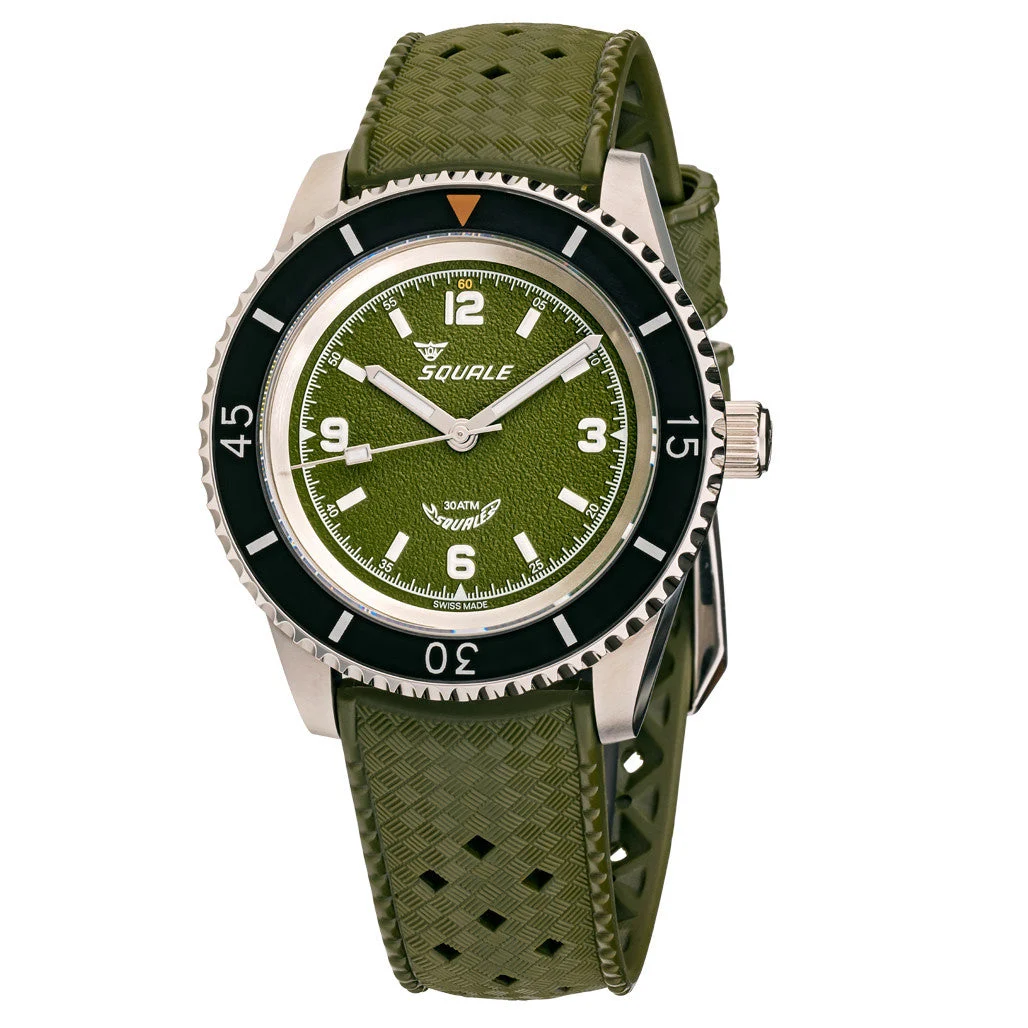 Squale Montauk 300 Meter Swiss Made Automatic Dive Watch with Green Sand Dial #MTK-14 46 mm kol saati