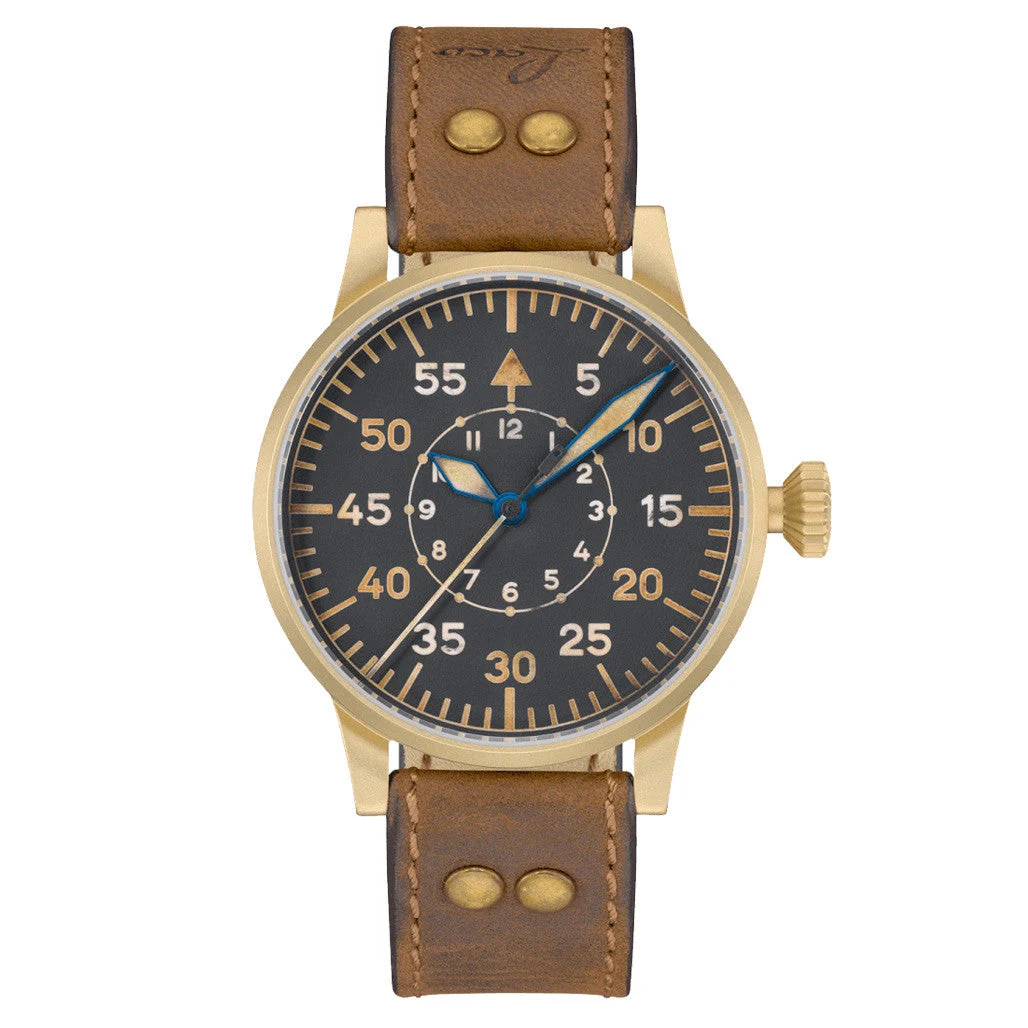 Laco Paderborn Bronze Type B Dial Swiss Automatic Pilot Watch with Sapphire Crystal #862150 kol saati