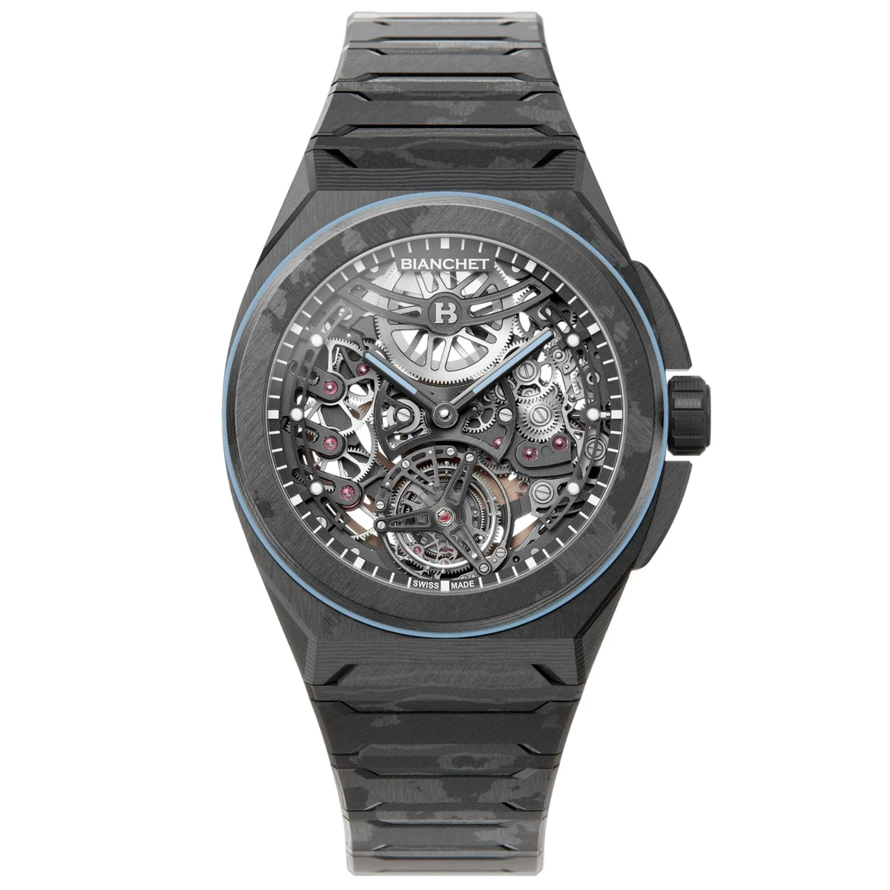 Bianchet Ultrafino Rotondo Carbon Sky Blue RDUFFTSKCBSB 39 mm kol saati