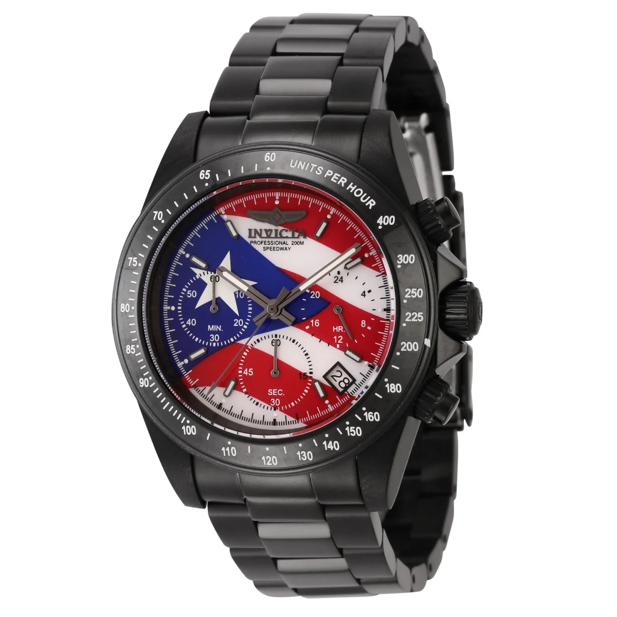 Invicta Speedway Puerto Rico Flag Watch w/ Mother of Pearl Dial - 40mm, Black (46114) 40 mm kol saati