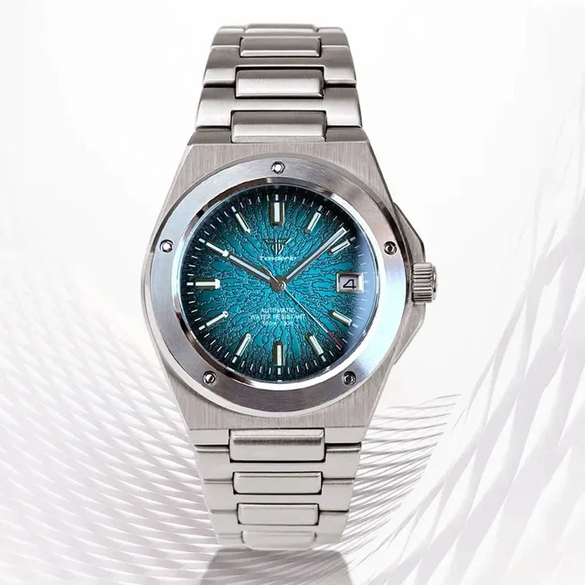 Tandorio Engineer Watch TD331S Blue Teacup Pattern Date Face Sapphire 10bar NH35 Automatic
