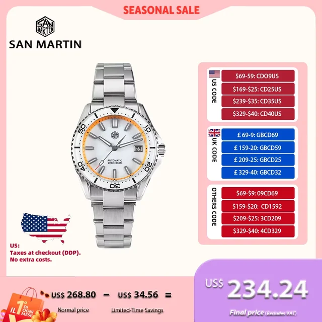 San Martin Vintage Luxury Men Dive Watch 40mm NH35 Automatic kol saati