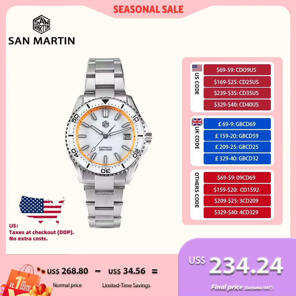 San Martin Vintage Luxury Men Dive Watch 40mm NH35 Automatic 40 mm kol saati