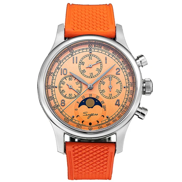 Sugess MoonPhase Master S389-2 Salmon Dial Swan Neck Regulator Rubb kol saati