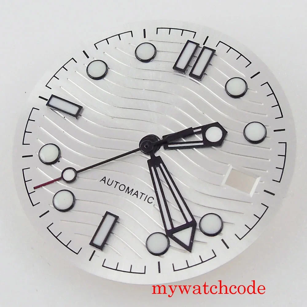 Tandorio Seamaster Dial For NH35 Automatic Movement Watch Parts Dial Hands With Date Window Luminous Marks 14:193#nologo model 31 mm kol saati