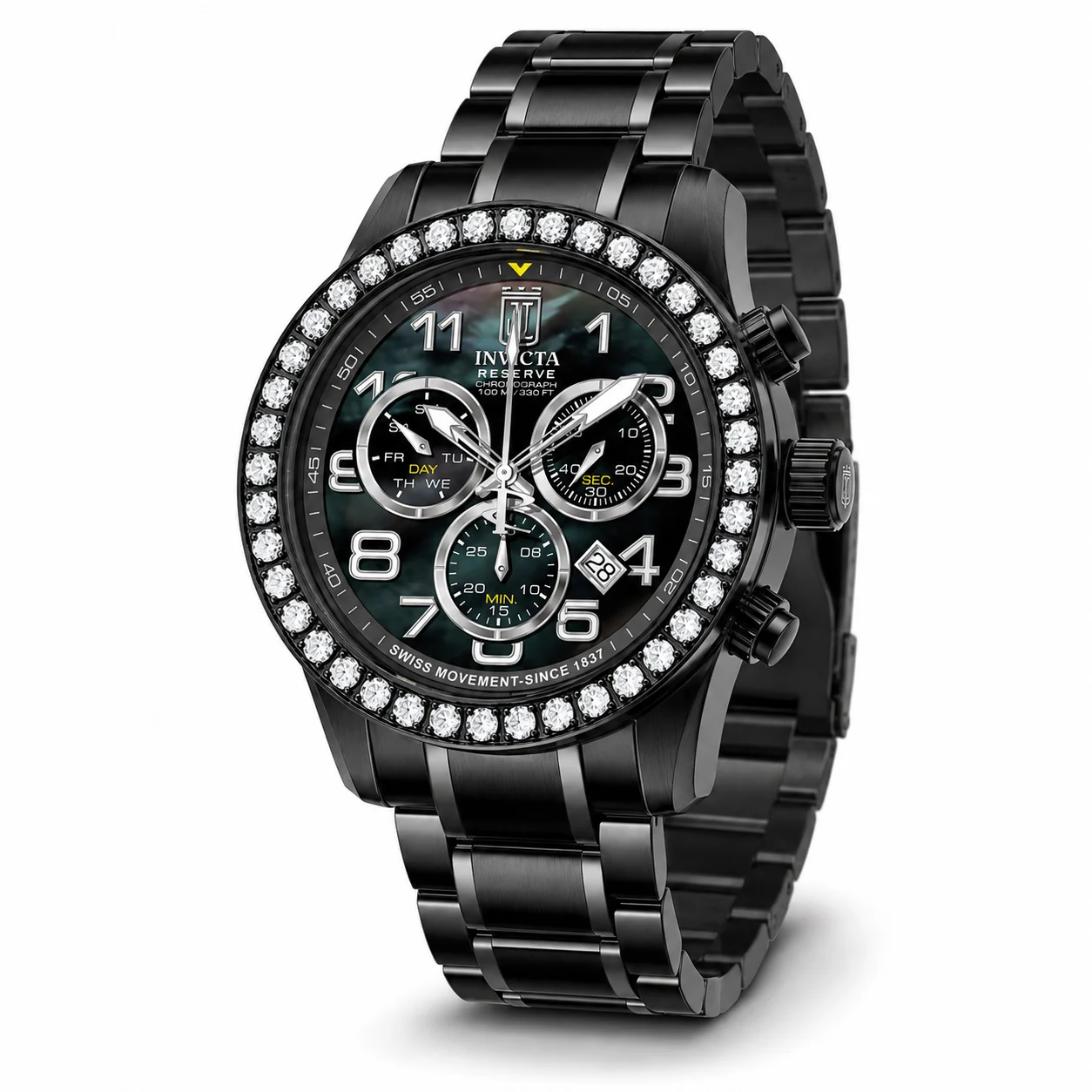Invicta Kronyx 4 CT LG Diamond Swiss Ronda Z60 Caliber Watch w/ Mother of Pearl Dial - 48mm, Black (51268) 48 mm kol saati