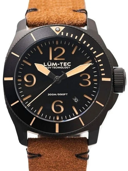 Lum Tec Lum-Tec 44mm Swiss Quartz PVD Dive Watch with AR Sapphire Crystal, Luminous Bezel #M87 44 mm kol saati