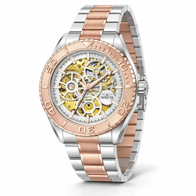 Invicta Objet D Art Glyph Automatic Watch w/ Skeleton Dial - 43mm. Silver. Rose Gold (6976