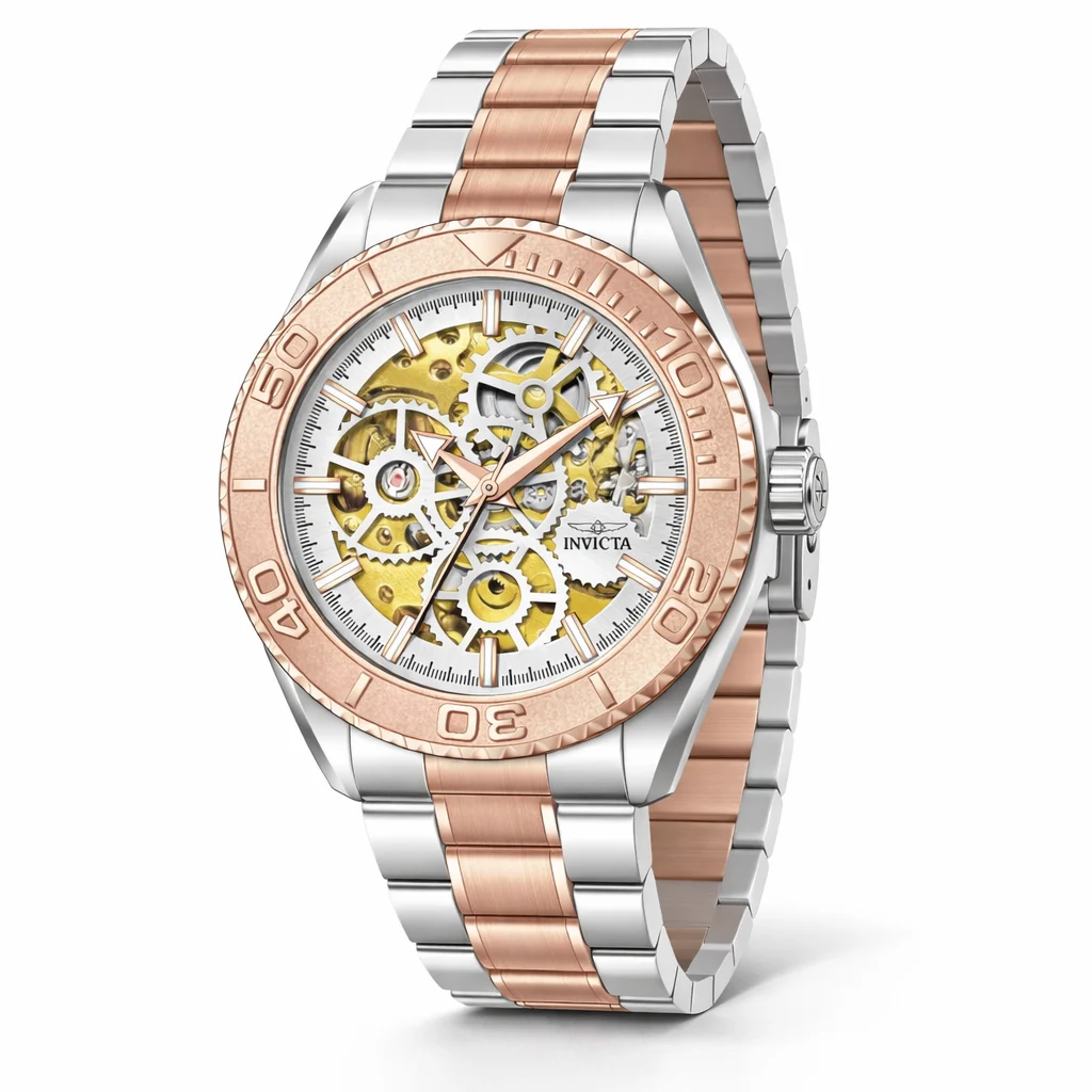 Invicta Objet D Art Glyph Automatic Watch w/ Skeleton Dial - 43mm. Silver. Rose Gold (69763) 43 mm kol saati