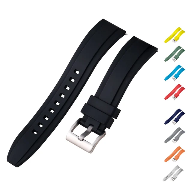 Watchdives Smooth FKM Rubber Watch Strap WDS005 WDS005氟胶带 - 黑色 - 20mm - 25 kol saati