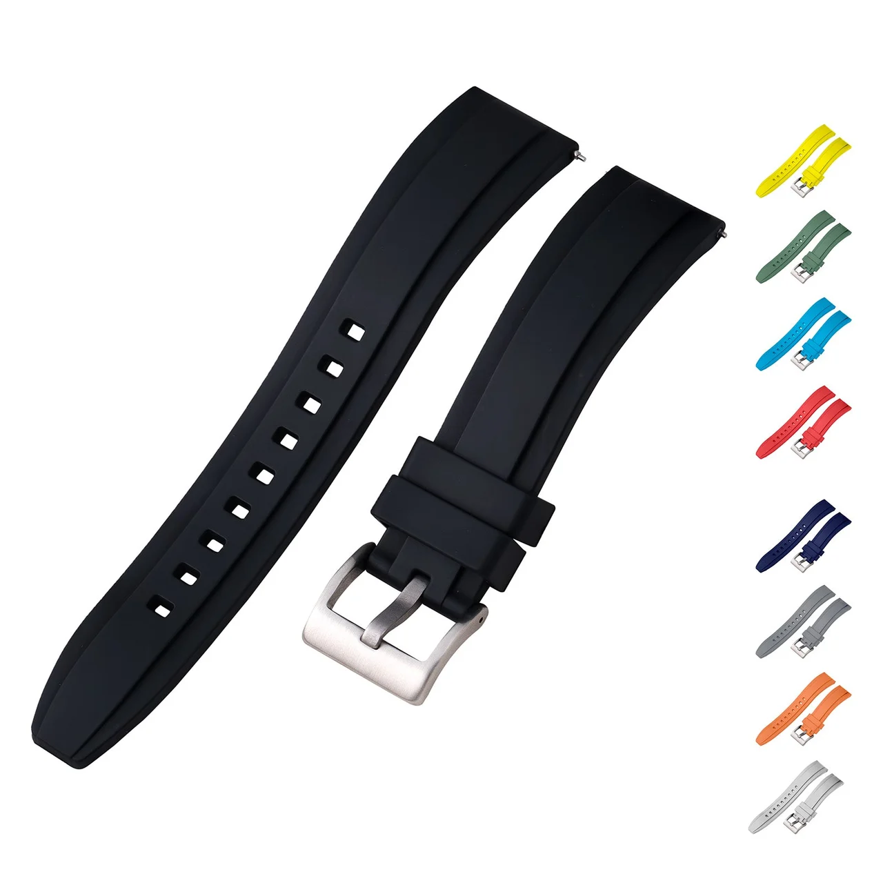 Watchdives Smooth FKM Rubber Watch Strap WDS005 WDS005氟胶带 - 黑色 - 20mm - 25 kol saati