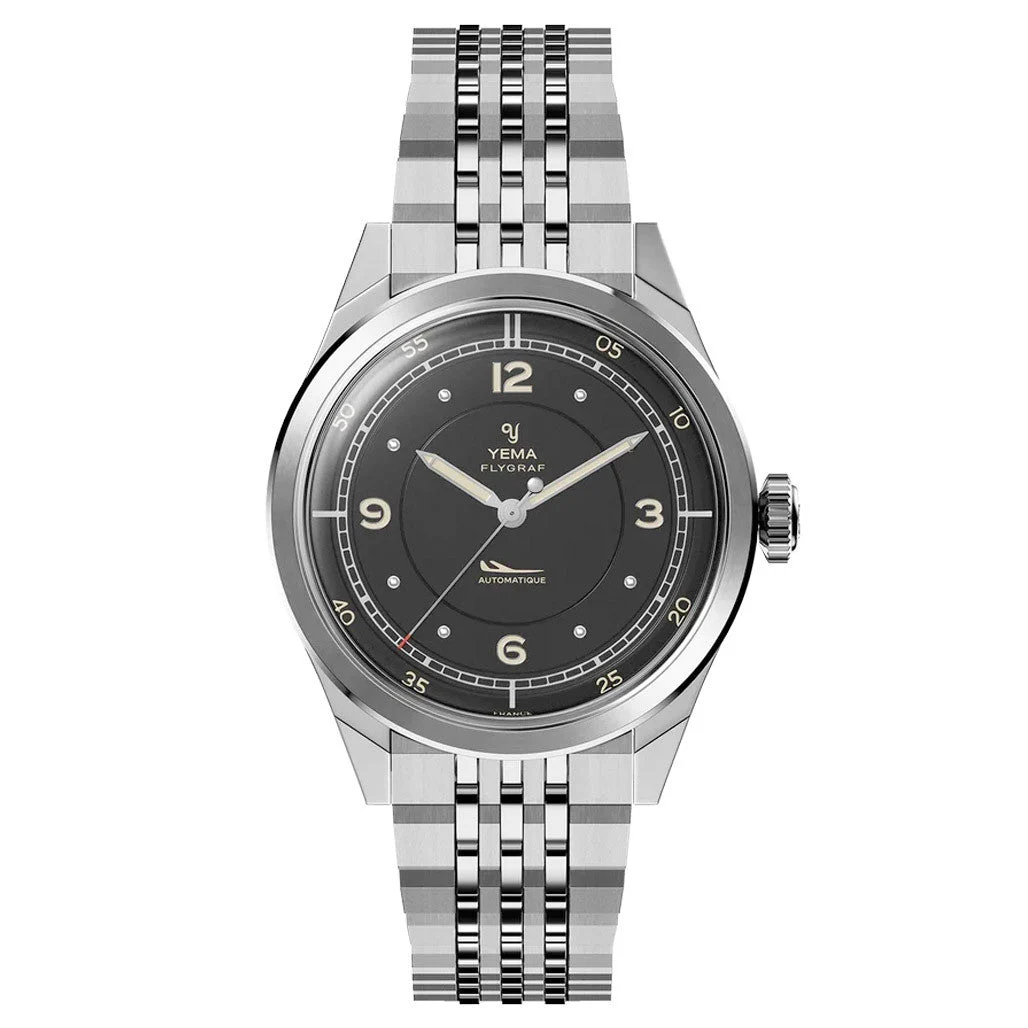Yema Flygraf Pilot with Black Dial on Bracelet # -12 YEMA-12 38.5 mm kol saati