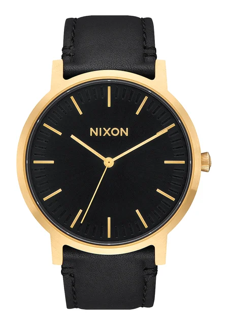 Nixon US Porter Leather - Gold / Black A1058-513-00 kol saati