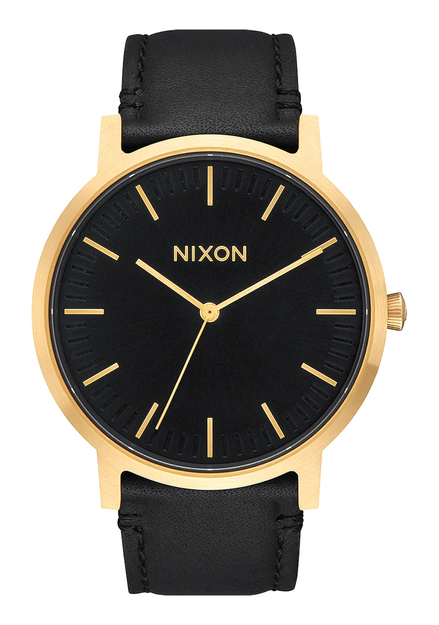 Nixon US Porter Leather - Gold / Black A1058-513-00 kol saati
