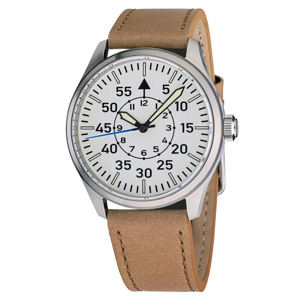 Islander Aviator Automatic Watch with White B-Dial and Sapphire Crystal #ISL-224 48 mm kol saati