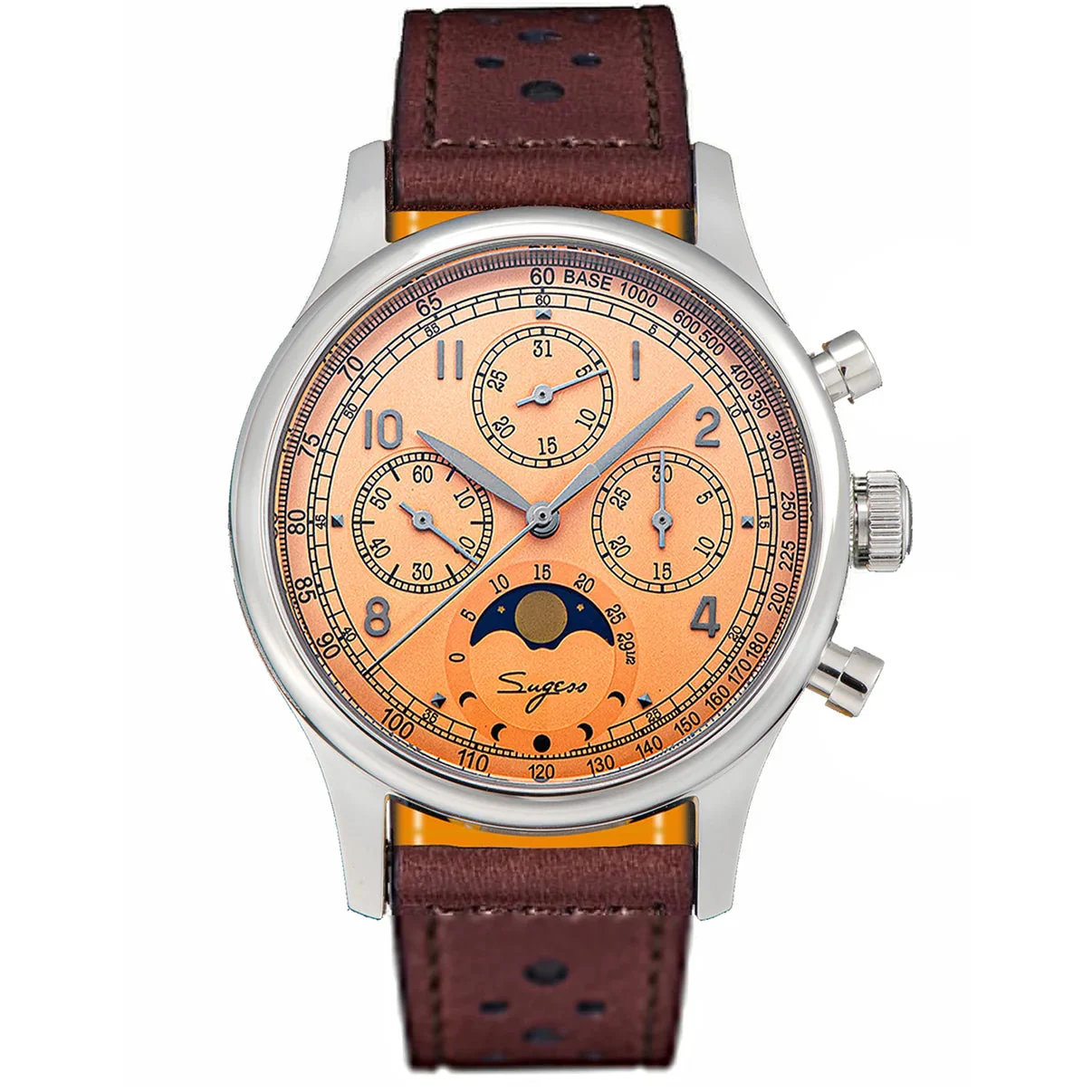 Sugess MoonPhase Master S389-2 Salmon Dial Swan Neck Regulator Raci 41 mm kol saati