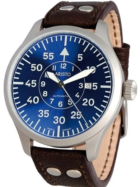 Aristo Scratch and Dent - 3H158 47mm Swiss Automatic Pilot's Watch with Sunburst Blue Dial