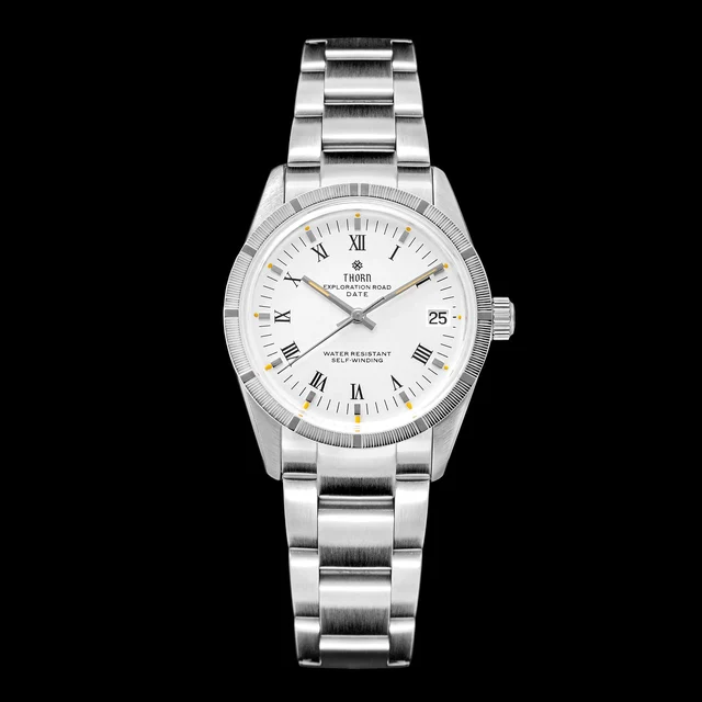 THORN Retro Mechanical Watch T004 西流T004-白面-光圈-三株钢带 kol saati