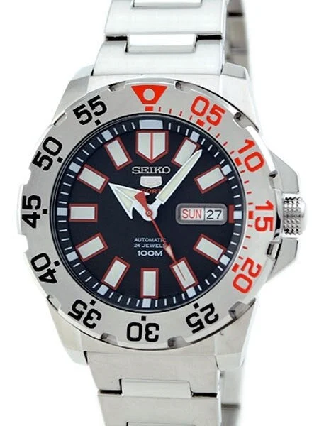 Seiko Scratch and Dent - 43mm Sports 5 Automatic 24-Jewel Watch with Day and Date, Black D