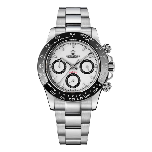 Watchdives Chronograph Watch V2 Wd16500-V2-迪同拿-白面黑圈-三盘-三株钢带 kol saati